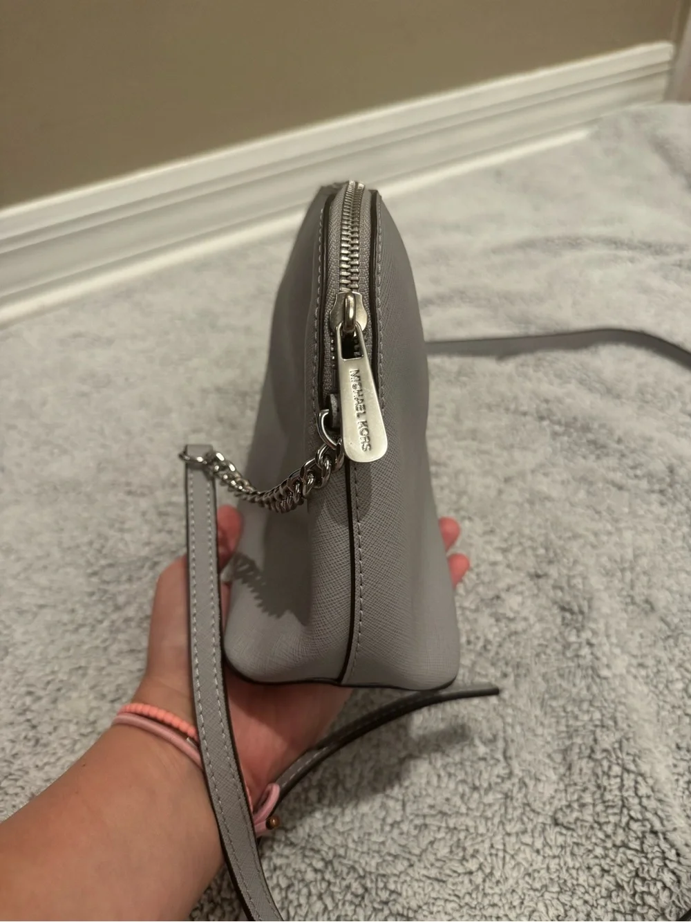 Michael Kors Light Grey Saffiano Leather Crossbody